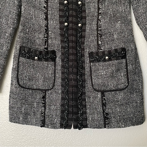 WHBM | Long Tweed Embellished Trophy Blazer Jacket Size 00 - Picture 3 of 15